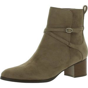 Anne Klein Womens Moore Block-heeled Zipper Ankle Boots, Sand, 7.5